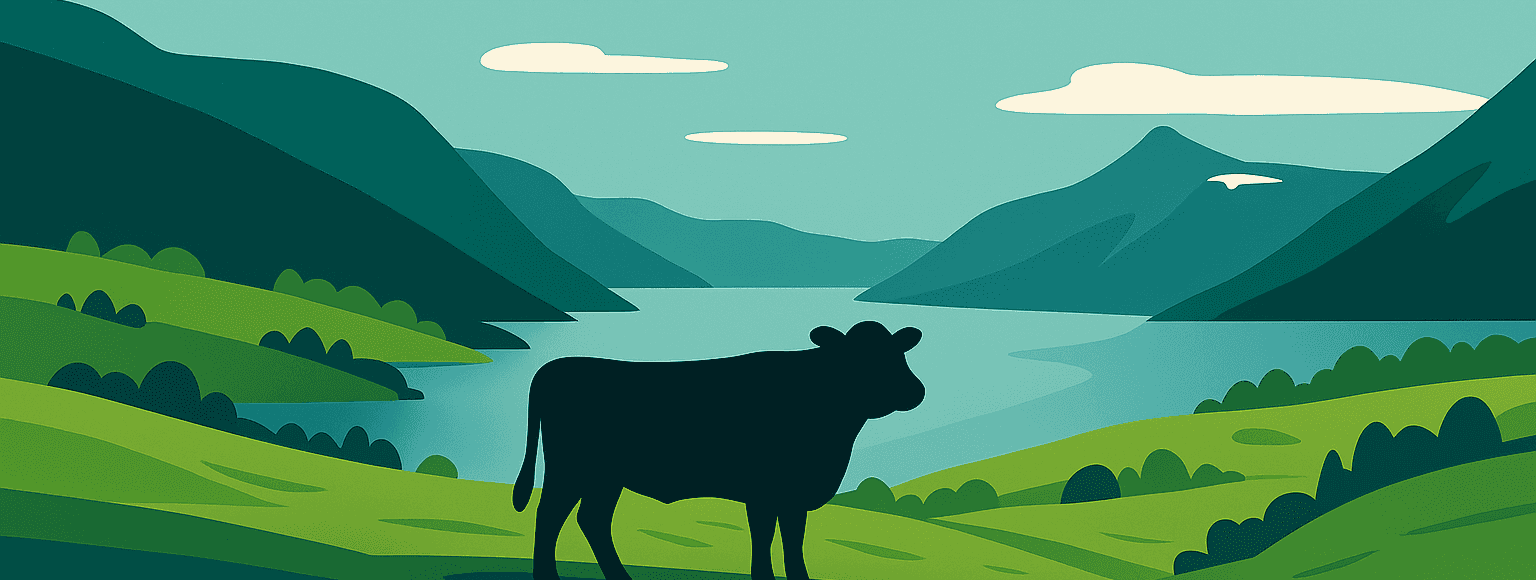 Molland Angus fjordillustrasjon med okse